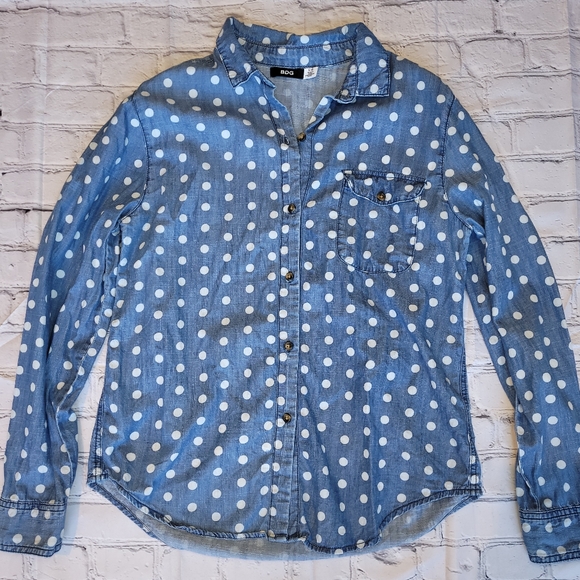 BDG Polka Dot Chambray Denim Shirt Size L - Picture 2 of 5